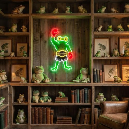 HAJAE Frog Neon Sign, Dimmable Boxing Frog Champion LED Light Wall Decor - Funny Muscular Frog Gifts for Men Boys Kids, Wrestling Birthday Party Decorations, Gym Man Cave Room Neon Light - style: Boxing Frog