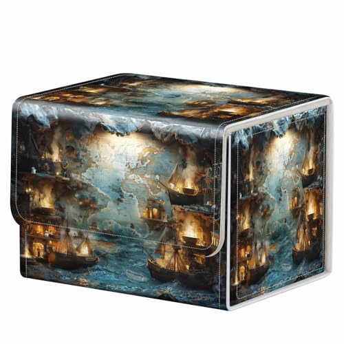 Strong Magnet for TCG MTG Commander Deck Box Playing Card Case Organizer Trading Card Case Creative Pattern Trading Card Storage Box for Collectible Games Up to 200 Cards,Nautical Map Ship - color: Nautical Map Ship