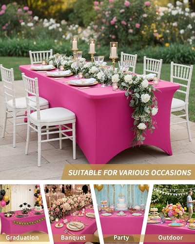 Fixwal Fuchsia Stretch Table Cloth Rectangle 2 Pack 6Ft, Spandex Fitted Table Covers Washable for Party, Trade Show, Banquet, Wedding, Buffet - color: Fuchsia, size: 6 Ft