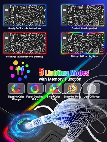 Mouse Pad with Foldable Phone Holder & Wireless Charger, XXL RGB Gaming Mousepad 31.5"x15.8" Large Desk Mat for Keyboard, Black Desk Pad with Dual Qi Charging Station | 11 Colors 5 Modes | Waterproof - color: 31.5x15.75"Phone Stand-Topographic Upgraded