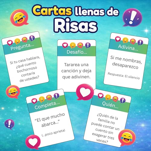Risaterapia en Familia - Juego de Mesa Familiar en Español, 200 Cartas, 5 Categorías para Reír y Conectar. Spanish Games for Family 13+. Perfecto Como juegos familiares Divertidos.