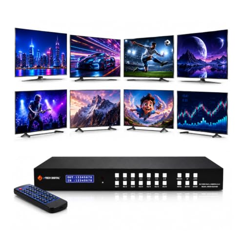 J-Tech Digital 8x8 HDMI Matrix Switch 4K 60Hz HDMI 2.0, Compatible with HDR Dolby Vision Audio Embedding Extraction Web GUI [JTECH-88MU] - size: 4K60 8x8 HDMI Matrix