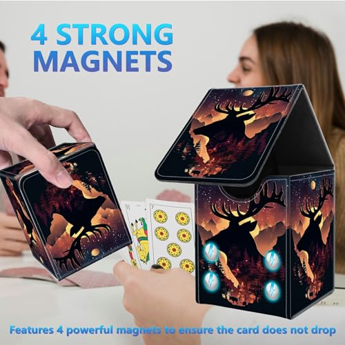 Card Deck Box for Trading Cards,MTG Commander Deck Box Fits 100+ Single Sleeved Cards,Leather Magnetic Card Storage Box for YuGiOh TCG CCG Cards,Black Deer - color: Black Deer