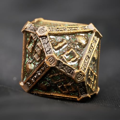 Metal DND Dice Set for D&D Dungeons and Dragons RPG Game Skull Wizard Theme Polyhedral Dice with Metal Gift Box for Dice Goblin Collectable Unique Skeleton Halloween Accessories (Green Brass) - color: Green Brass