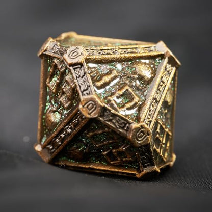 Metal DND Dice Set for D&D Dungeons and Dragons RPG Game Skull Wizard Theme Polyhedral Dice with Metal Gift Box for Dice Goblin Collectable Unique Skeleton Halloween Accessories (Green Brass) - color: Green Brass