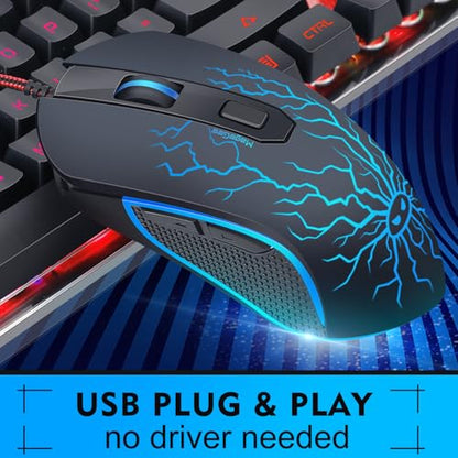 Gaming Keyboard and Mouse Combo, K1 RGB LED Backlit Wired Keyboard with 104 Key Computer PC Gaming Keyboard for PC/Laptop (Black) - color: K1 black