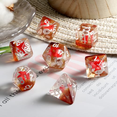 Cola DND Dice, DNDND 7PCS Resin DND Dice Set with Velvet Bag for D&D Role Playing Games and Tabletop Games（Cola - color: Cola