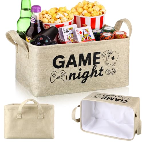 Game Night Snack Tray Game Night Gift Basket Dice and Poker Design Reusable Burlap Storage Organizer Basket for Fun Housewarming Gift for Families - color: Khaki,White,Black,, style: Game Night