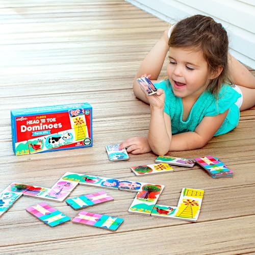 eeBoo Floor Head to Toe Dominoes - Little Farm 28 Piece Matching Game, Holographic Animal Tiles, Screen-Free Fun for Kids Ages 3 and up - style: Little Farm