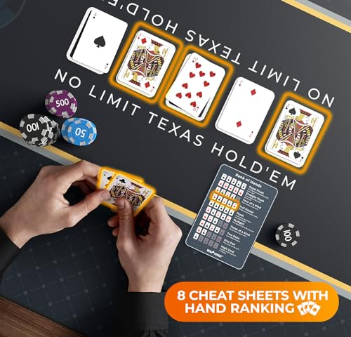 Newverest Poker Table Top 70" x 35", Texas Hold'em Poker Mat for Home Game Nights Up to 10 Players, Casino| Poker Topper Cloth for Tables in Zipper Storage Bag with 8 Coasters in Poker Gift-Ready Box - color: Black