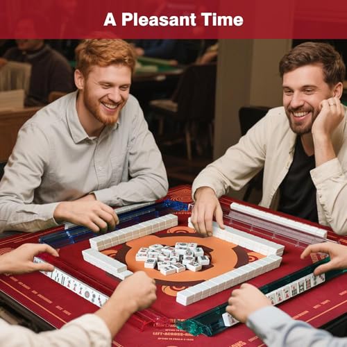 Mahjong Mat (33"x33")- American Mah Jongg Gaming Table Mat with Rules (Red) | Noise Reduction Non-Slip Mahjong Mat for Table with 3 Dice & Carrying Bag, for Mahjong Set/Poker/Card/Dominoes/Board Games - color: Red