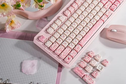 ZORNHER ZH980 Cat Mechanical Keyboard,95% Pink Creamy Keyboard with Number Pad,Cute Kawaii Mao Glowing Kitty Ear Keycaps,Creamy Sounding Linear Switches,Hot-Swappable,RGB Backlit - color: Sakura Paws, size: Creamy Switch