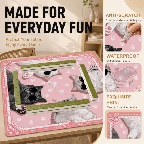 Cat Paw Prints Mahjong Mat for Table 31.5''x31.5'', Non-Slip Noise Reduction Mah Jongg Mats with Carrying Bag for American Mahjong, Poker, Board Games, Card Games & Dominoes - color: Cat Paw Prints