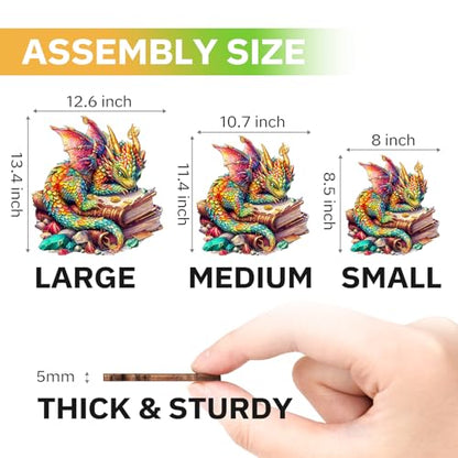 Jigfoxy Wooden Puzzles for Adults, Jeweled Dragon Wood Puzzle for Adults, Unique Animal-Shaped Wooden Jigsaw Puzzle, Christmas Thanksgiving Gifts for Family and Friends (M-11.4 * 10.7in-185pcs) - size: Medium