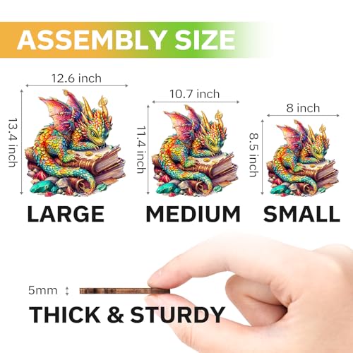 Jigfoxy Wooden Puzzles for Adults, Jeweled Dragon Wood Puzzle for Adults, Unique Animal-Shaped Wooden Jigsaw Puzzle, Christmas Thanksgiving Gifts for Family and Friends (L-13.4 * 12.6in-240pcs) - size: Large