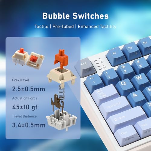 iRocks K85R Wireless RGB Backlit Mechanical Gaming Keyboard with LCD Display, Hot-Swappable Pre-lubed Brown Switches, 98 PBT Keys, USB-C Detachable Cable (Aurora Blue, Bubble Switch) - color: Aurora Blue