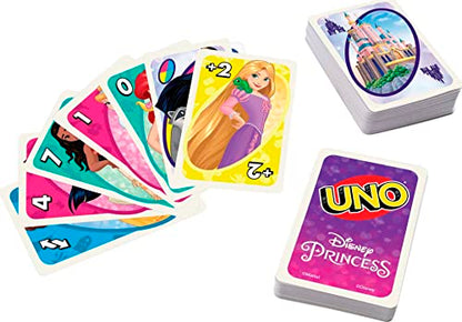 Mattel Games UNO Disney Princesses Matching Card Game, 112 Cards with Unique Wild Card & Instructions for Players 7 Years & Older, Gift for Kid, Family & Adult Game Night - style: UNO Disney Princess