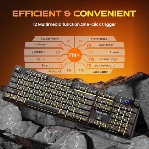 Redragon K521 Pro Wireless Gaming Keyboard with Screen, 4000mAh Battery | Mechanical Feeling, Tri-Mode BT/2.4G/USB-C, RGB Keyboard, 12 Multimedia Keys, Programmable Software, Full-size keyboard - color: Glossy Black
