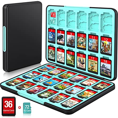 CYKOARMOR Game Card Case Holder for Nitendo Switch/Switch 2(2025) - Hard Shell Portable Cartridge Case with 36 Game Slots & 72 Micro SD Card Slots, Protective Organizer Traveler, Black Blue - color: Black Blue