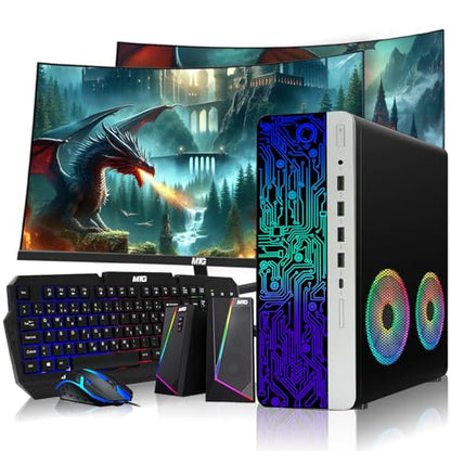 TechMagnet HP G3 Desktop RGB Computer PC Intel i7-6th Gen, 16GB DDR4 Ram 512GB SSD, Dual 24-inch Curved Monitor, GT 1030, RGB Speaker, Gaming Keyboard Mouse, 2X ARGB Fan WiFi, Windows 11 Pro (Renewed) | Desktop Computer, GT 1030 Graphics, Dual 24 Inch Cur