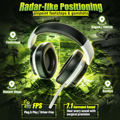 Wireless Gaming Headset for PS5 PC | 2.4GHz+BT - Play While Charging | Over Ear, 2.4GHz low-latency, Bluetooth 5.3. 100H battery life. 7.1 surround sound for FPS, Battle Royale, Switch,Mobile.