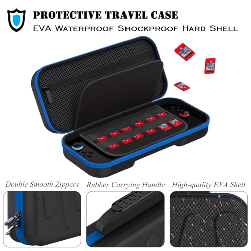 ADVcer Switch 2 Carrying Case with 24 Game Card Cartridges and Large Zipper Pocket, EVA Hard Shell Portable Travel Protective Case for Nintedo Switch2 Handheld Console, Controller & Accessories (Blue) - color: Blue