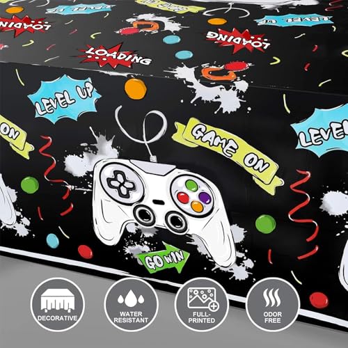 WERNNSAI Video Game Tablecloth - 1 Pack 108"x54" Gamer Table Cover | Black Gaming Night Party Favors, Gamer Birthday Theme Plastic Table Cloths for Boys Kids Player Geek - color: Video Game B