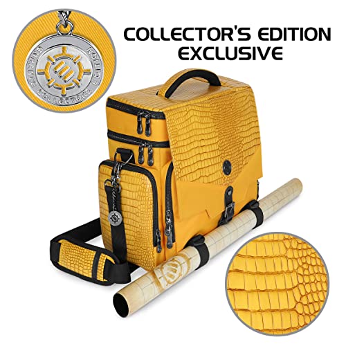 ENHANCE Collector's Edition RPG Adventurer's DnD Bag - Dragon Hide Exterior Travel RPG Bag with Tabletop Miniatures Storage Vault, Mat Holder, DnD Dice & Token Pockets, Fits 4-8 Books (Dragon Gold) - color: Dragon Gold