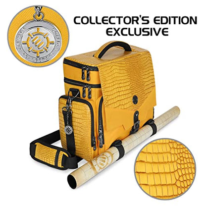 ENHANCE Collector's Edition RPG Adventurer's DnD Bag - Dragon Hide Exterior Travel RPG Bag with Tabletop Miniatures Storage Vault, Mat Holder, DnD Dice & Token Pockets, Fits 4-8 Books (Dragon Gold) - color: Dragon Gold