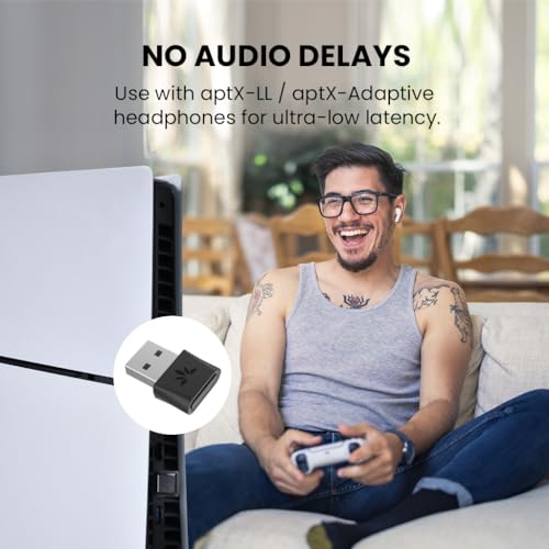 Avantree DG80-Gaming - USB Bluetooth 5.3 Adapter Dongle for PS5 | & Gaming Consoles, aptX-Adaptive & aptX-Low Latency, Wireless Audio Transmitter to Bluetooth Headphones & Earbuds