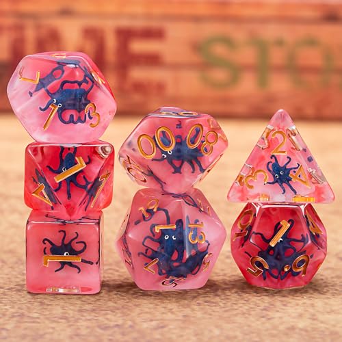 DND Dice Set, Octopus Resin Polyhedral Dice for Dungeons and Dragons, RPG, MTG D&D 7-DIE (D4, D6, D8, D10, D12, D20, D%) for Ages 15 and Up - color: Octopus