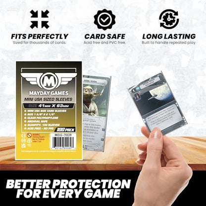 MayDay Games Mini USA Card Sleeves 41x63mm - Clear Polypropylene, 40 Micron, 400 Standard Board Game Card Sleeves- MDG-7039