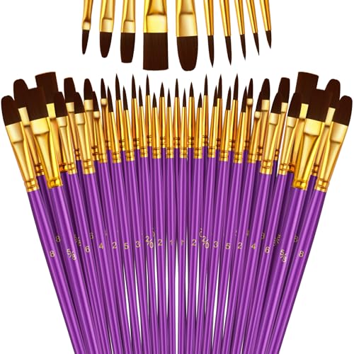 Paint Brushes Set, 16 Pack 160 Pcs Round-Pointed Tip Paintbrushes Nylon Hair Artist Acrylic Paint Brushes for Acrylic Oil Watercolor, Face Nail Art, Miniature Detailing & Rock Painting, Purple - color: Purple, size: 16 Pack