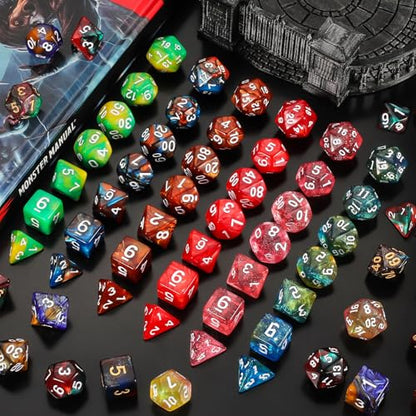 QMay 35 Sets Polyhedral Dice - 35 X 7 (245 Pieces) DND Dice with a D&D Dice Large Drawstring Bag, 35 Colors D4 D6 D8 D10 D% D12 D20, Great for Dungeons and Dragons, RPG, MTG,Role Playing Table Games - color: 35 Sets-245pcs