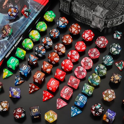 QMay 35 Sets Polyhedral Dice - 35 X 7 (245 Pieces) DND Dice with a D&D Dice Large Drawstring Bag, 35 Colors D4 D6 D8 D10 D% D12 D20, Great for Dungeons and Dragons, RPG, MTG,Role Playing Table Games - color: 35 Sets-245pcs