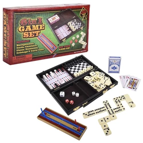 The Dreidel Company Board Games, Chess, Backgammon, Cards, Checkers, Dominoes, Cribbage, 6-in-1 Travel Case, 11" Inch