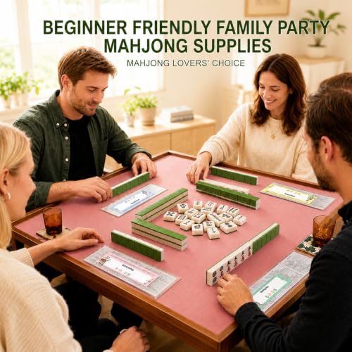 4 Pack Mahjong Line Finder with Card Sleeves Combo, Waterproof Color Rules Helper and Center Opening PVC Protective Covers,Fit 6 1/8" x 4 3/4" Mahjong Cards ，Beginner Friendly Mahjong Supplies