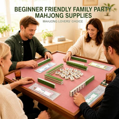 4 Pack Mahjong Line Finder with Card Sleeves Combo, Waterproof Color Rules Helper and Center Opening PVC Protective Covers,Fit 6 1/8" x 4 3/4" Mahjong Cards ，Beginner Friendly Mahjong Supplies