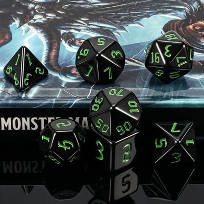 QMAY DND Dice Set -D&D Polyhedral Dice (7 Pcs) for Dungeons and Dragons (Pure Black) - color: Pure Black