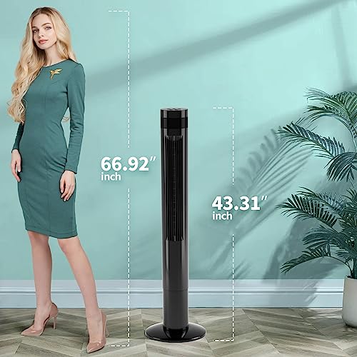 Antarctic Star Tower Fan Portable Electric Oscillating Fan Quiet Cooling Remote Control Standing Bladeless Floor Fans 3 Speeds Wind Modes Timer Bedroom Office (43 inch, Black) | Quiet Cooling Remote Control Standing Bladeless Floor Fans 3 Speeds Wind Mode