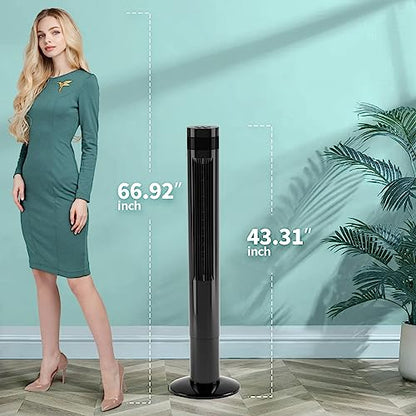 Antarctic Star Tower Fan Portable Electric Oscillating Fan Quiet Cooling Remote Control Standing Bladeless Floor Fans 3 Speeds Wind Modes Timer Bedroom Office (43 inch, Black) | Quiet Cooling Remote Control Standing Bladeless Floor Fans 3 Speeds Wind Mode