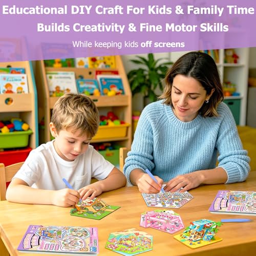 DIY 3D Scene Sticker Book, 20 Sets Sticker Scene Craft Kit with 26 Reusable PET Stickers & 2 Tweezers, Cute Kawaii Stickers Therapy for Adult Relief Stress Pass The Time, Creative Travel Toys Gift