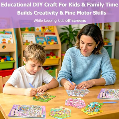 DIY 3D Scene Sticker Book, 20 Sets Sticker Scene Craft Kit with 26 Reusable PET Stickers & 2 Tweezers, Cute Kawaii Stickers Therapy for Adult Relief Stress Pass The Time, Creative Travel Toys Gift