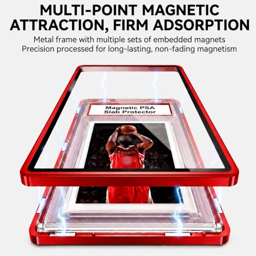PSA Slab Case with 9-Point Secure Lock, Aluminum Alloy Graded Card Case, Magnetic UV Protection Slab Protector Fits 35PT PSA, CGC, CSG Cards, Professional Display Frame for Sports Cards (red) - color: red