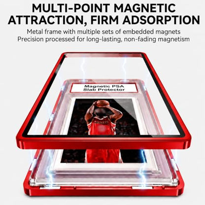 PSA Slab Case with 9-Point Secure Lock, Aluminum Alloy Graded Card Case, Magnetic UV Protection Slab Protector Fits 35PT PSA, CGC, CSG Cards, Professional Display Frame for Sports Cards (red) - color: red