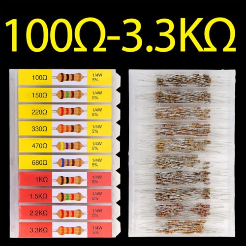 EEEEE 100 Ohm - 1M Ohm with 5% Carbon Resistor Assortment Kit and Electrical Industrial Assorted Set K Ohm Pack for Led Lights (5% 1/4 Watt 1000pcs 100Ω-1MΩ) - size: 5% 1/4W 20 Values