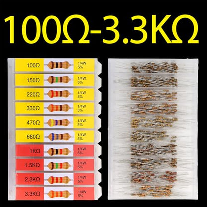 EEEEE 100 Ohm - 1M Ohm with 5% Carbon Resistor Assortment Kit and Electrical Industrial Assorted Set K Ohm Pack for Led Lights (5% 1/4 Watt 1000pcs 100Ω-1MΩ) - size: 5% 1/4W 20 Values