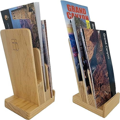 Elegant 3-Tier Pine Wood Literature Holder, Trifold Brochure Holder, Flyer Holder, Postcard Display and Countertop Wooden Display Stand [Pack of 2] - style: Pine 2-Pack