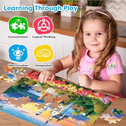 100 Piece Puzzle World Famous Landscapes Jigsaw Puzzles Large Piece Puzzles for Adult Seniors Kids Puzzles for Kids Ages 4-6 6-8 Learning Educational Toys Gifts for Girls Boys 4 Packs - style: World Famous Landscapes