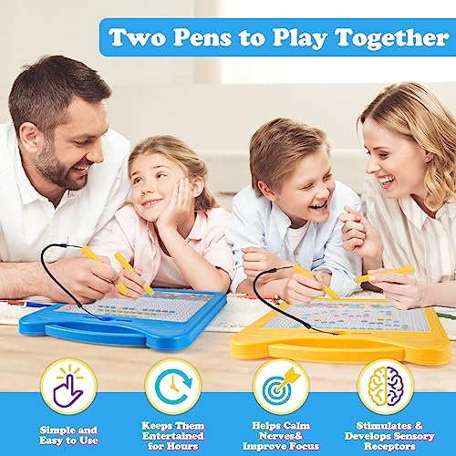 Magnetic Letters and Numbers Set for Toddlers - Magnet Drawing Doodle Board with Beads and 2 Pens, Magnetic Dot Art, Preschool Learning ABC Math for 3 4 5 Years Old Girls Boys - color: Blue